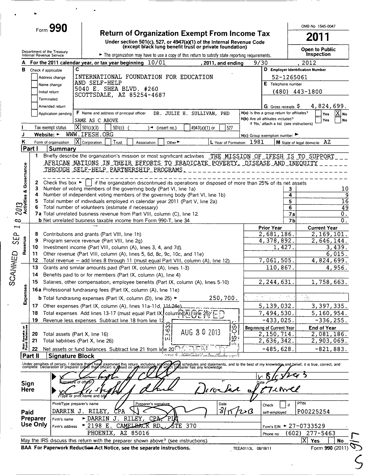 Image of first page of 2011 Form 990 for International Foundation for Education and Self-Help (IFESH)
