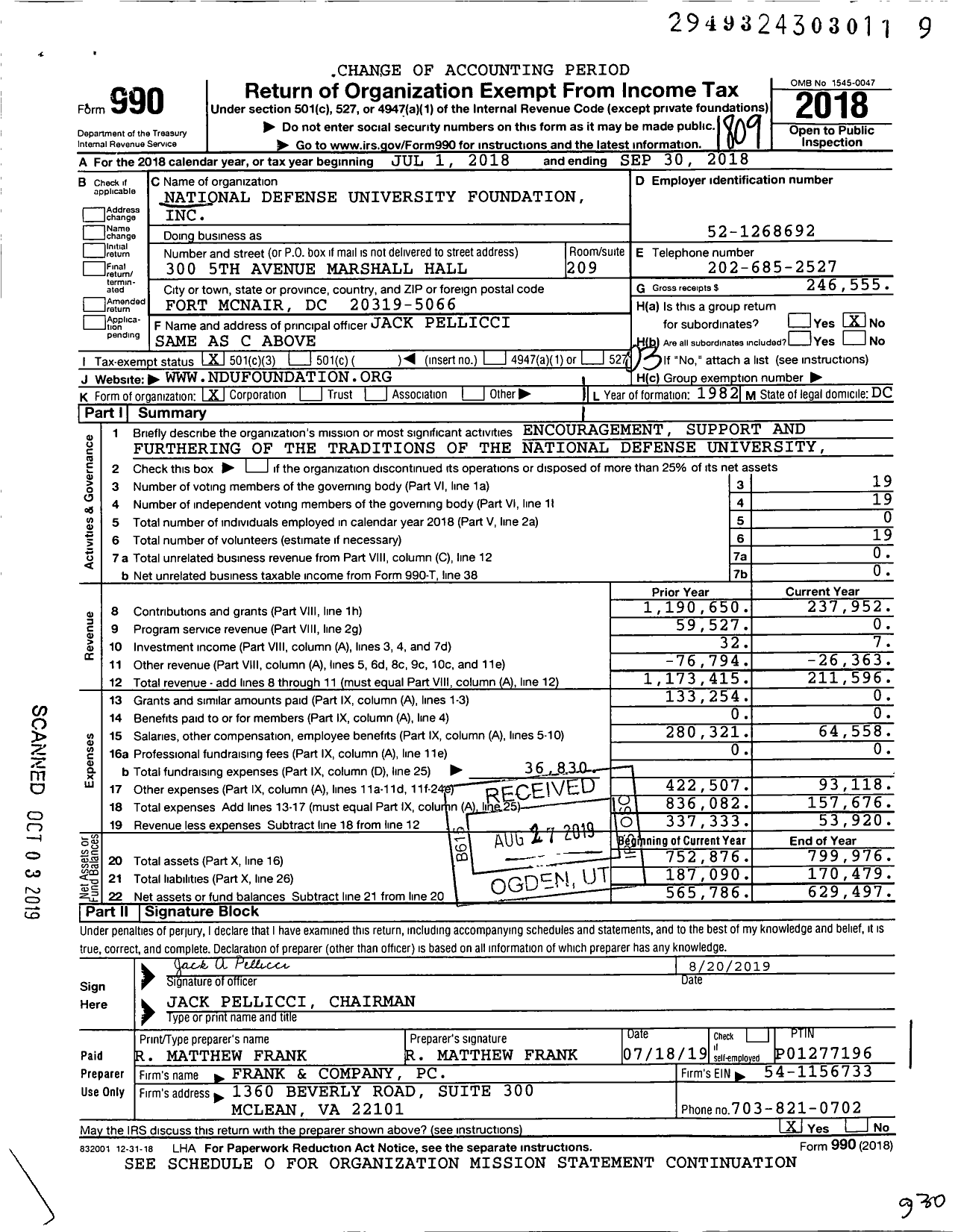 Image of first page of 2017 Form 990 for National Defense University Foundation