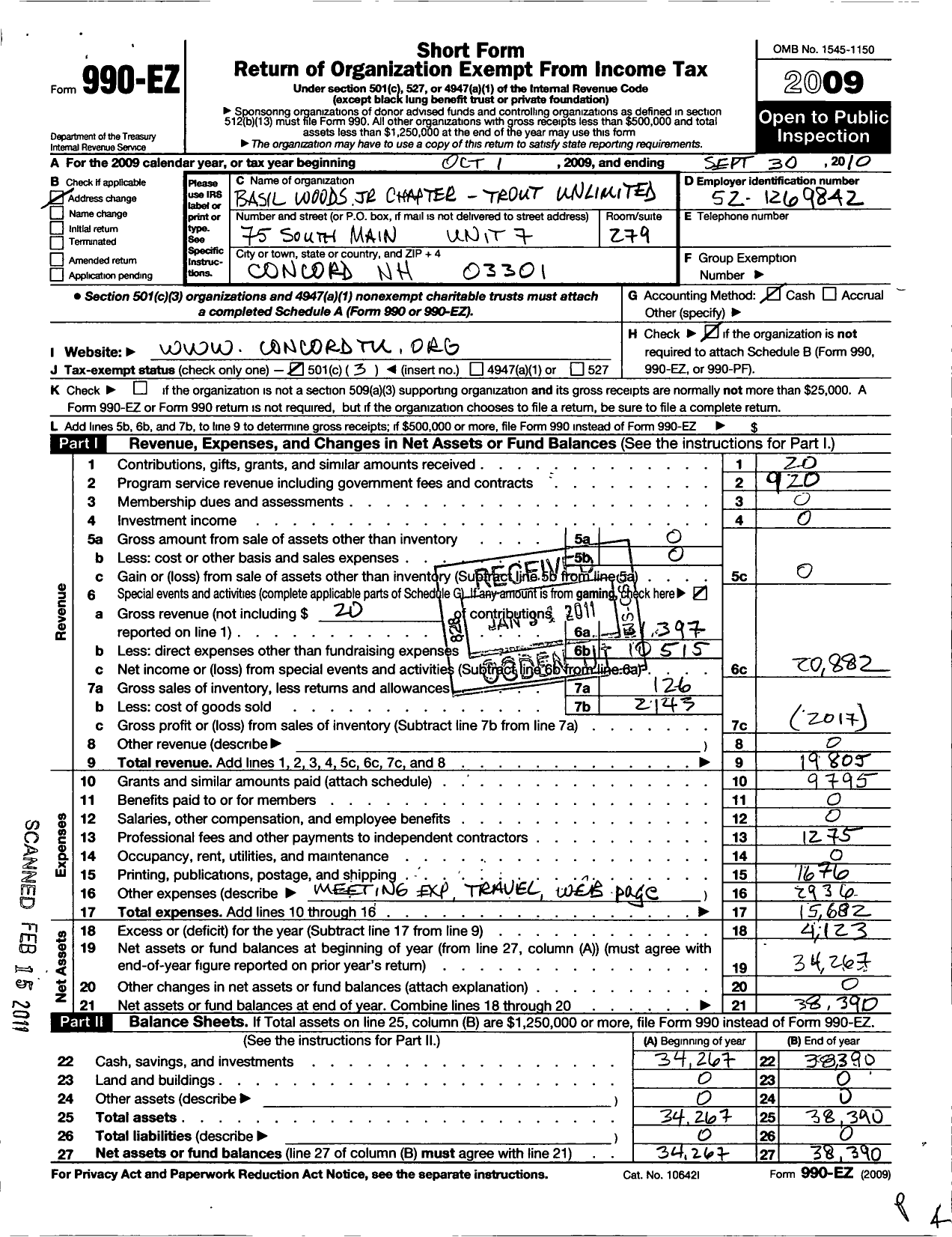 Image of first page of 2009 Form 990EZ for Trout Unlimited - 200 Basil W Woods