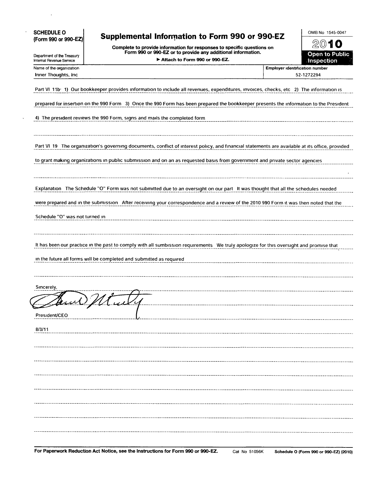 Image of first page of 2010 Form 990R for Inner Thoughts (ITI)