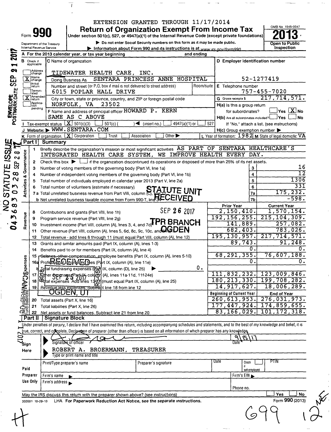 Image of first page of 2013 Form 990A for Tidewater Health Care