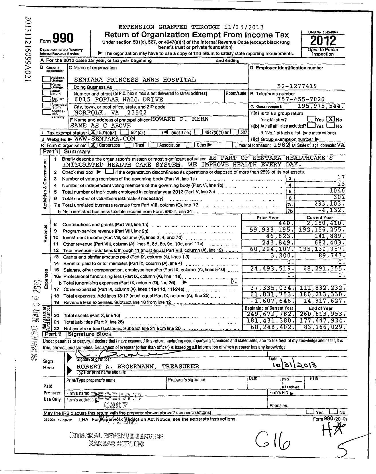 Image of first page of 2012 Form 990 for Tidewater Health Care