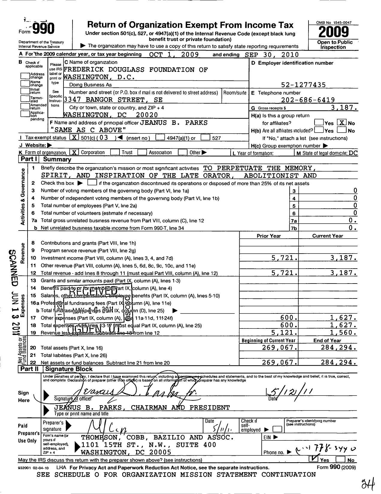 Image of first page of 2009 Form 990 for The Frederick Douglass Foundation