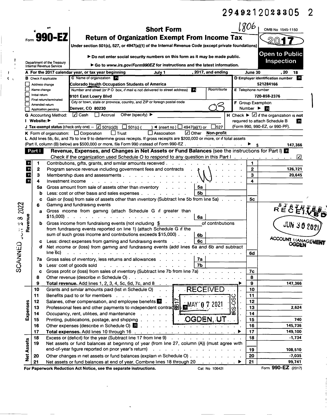 Image of first page of 2017 Form 990EZ for Hosa Future Health Professionals