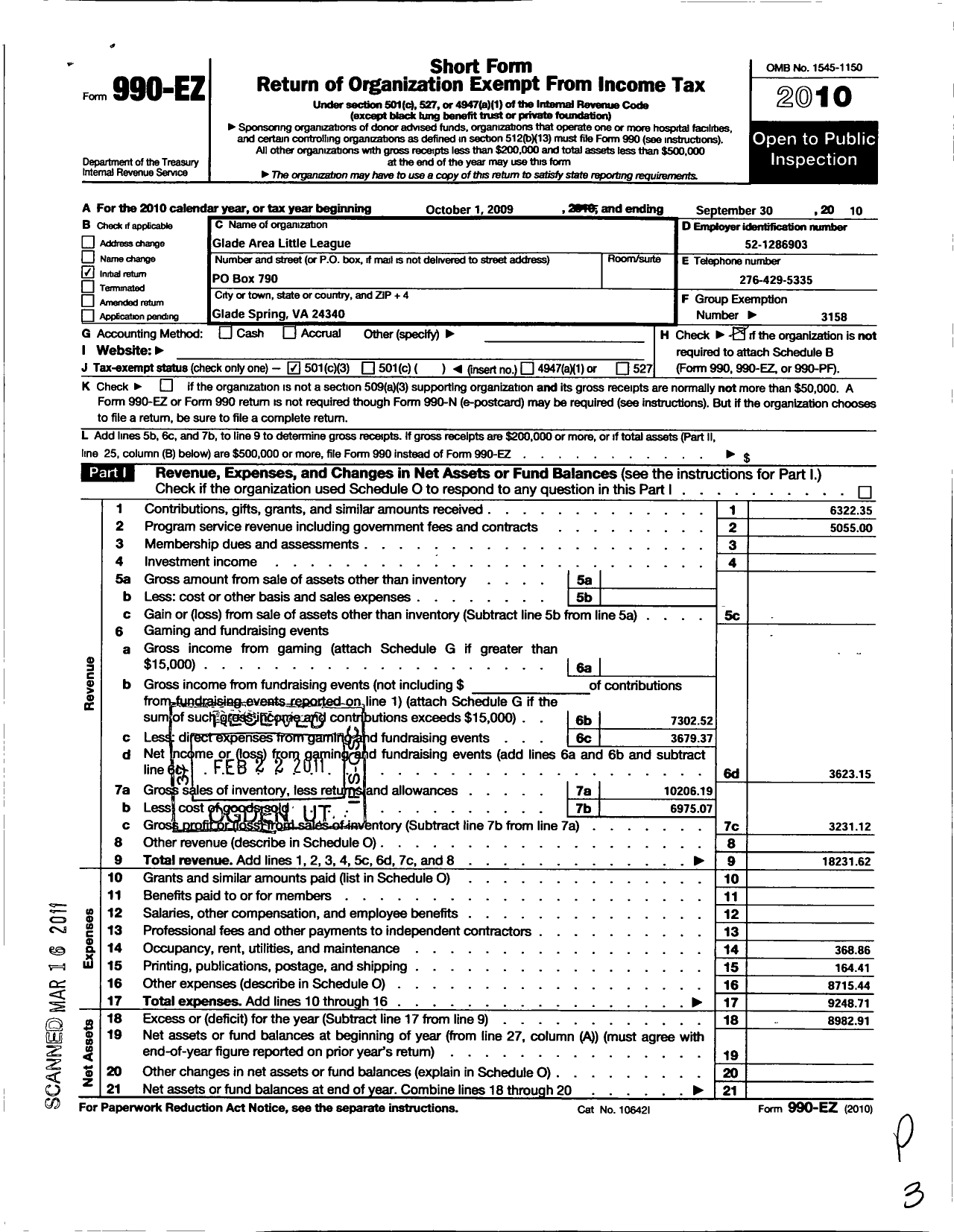 Image of first page of 2009 Form 990EZ for Little League Baseball