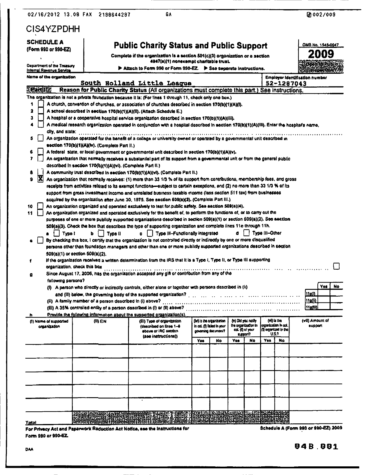 Image of first page of 2009 Form 990ER for Little League Baseball - 1130623 South Holland LL