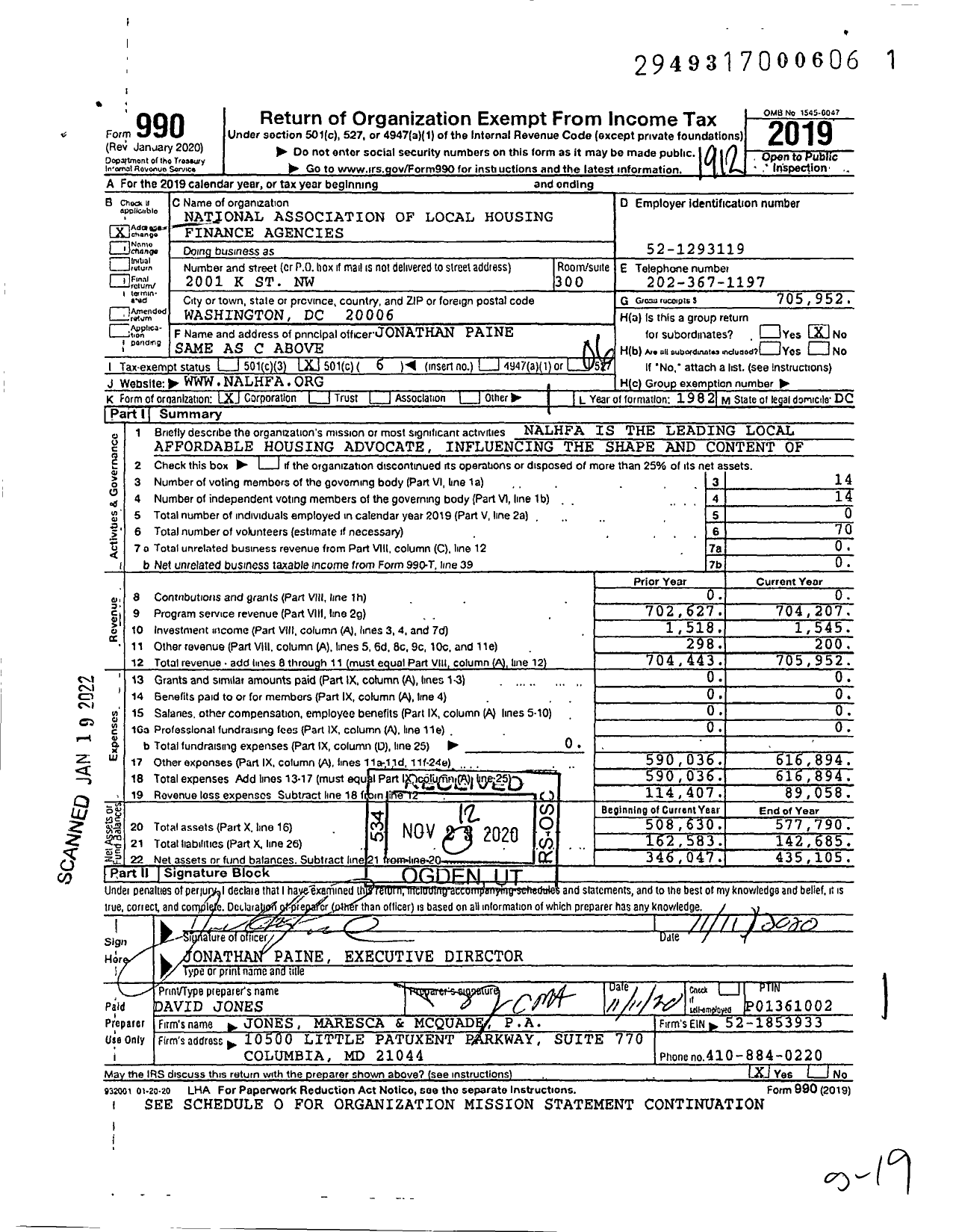 Image of first page of 2019 Form 990O for National Association of Local Housing Finance Agencies