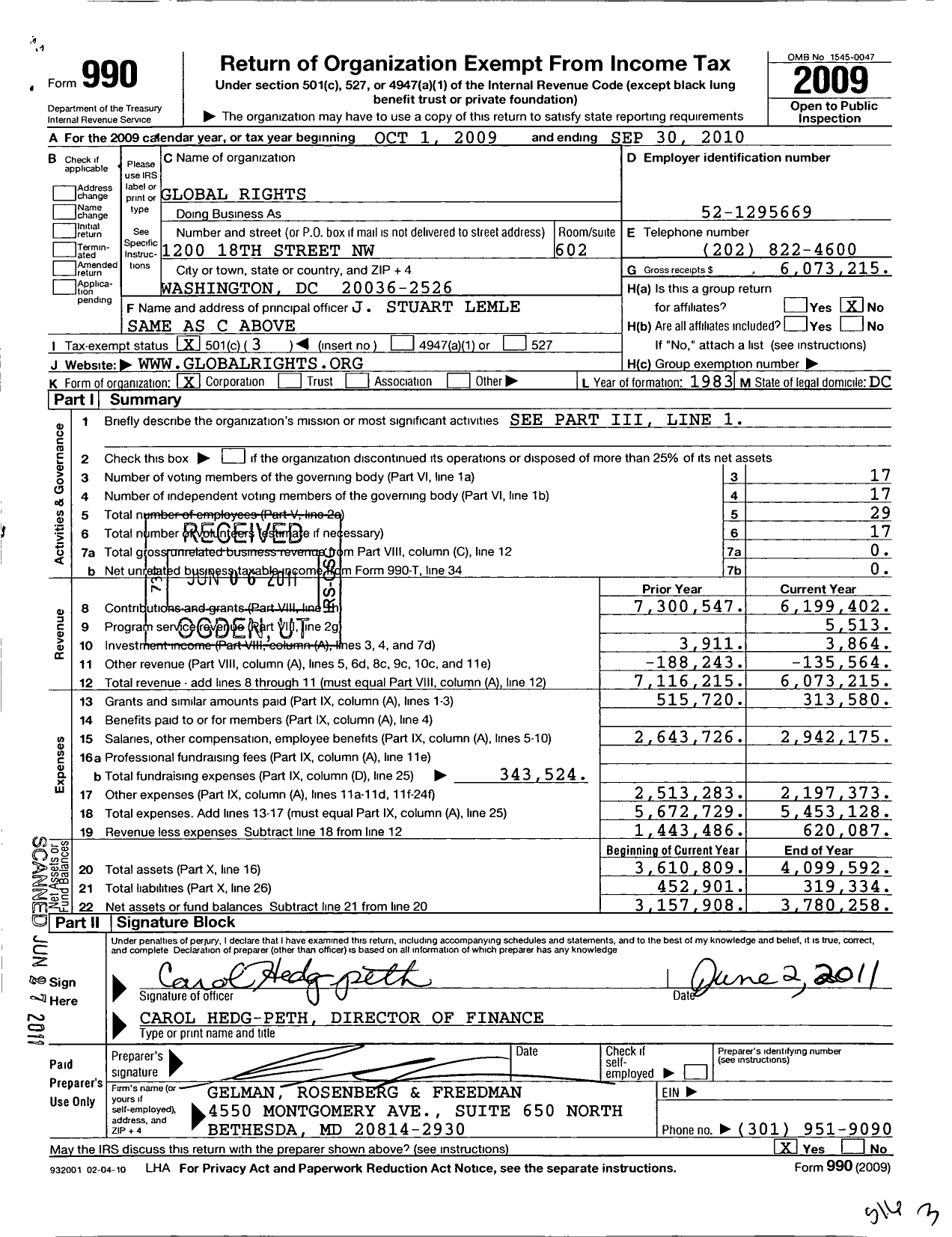 Image of first page of 2009 Form 990 for Global Rights