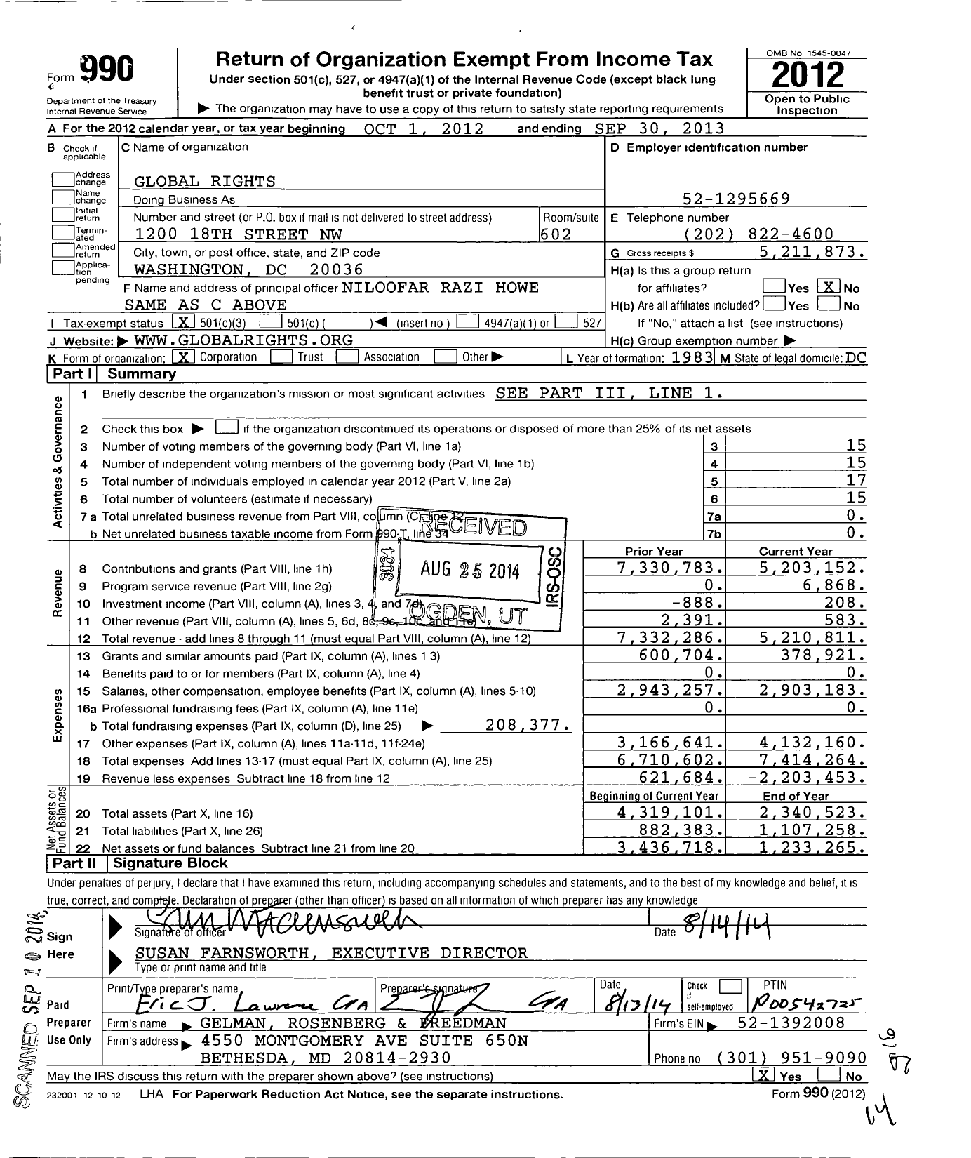 Image of first page of 2012 Form 990 for Global Rights