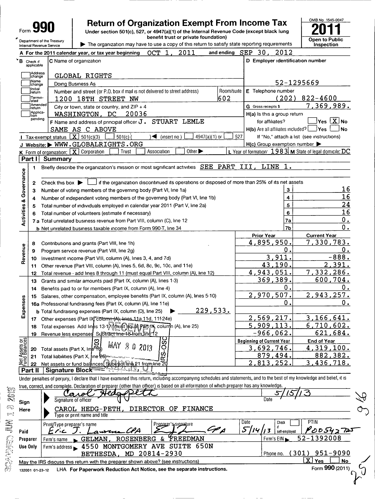 Image of first page of 2011 Form 990 for Global Rights