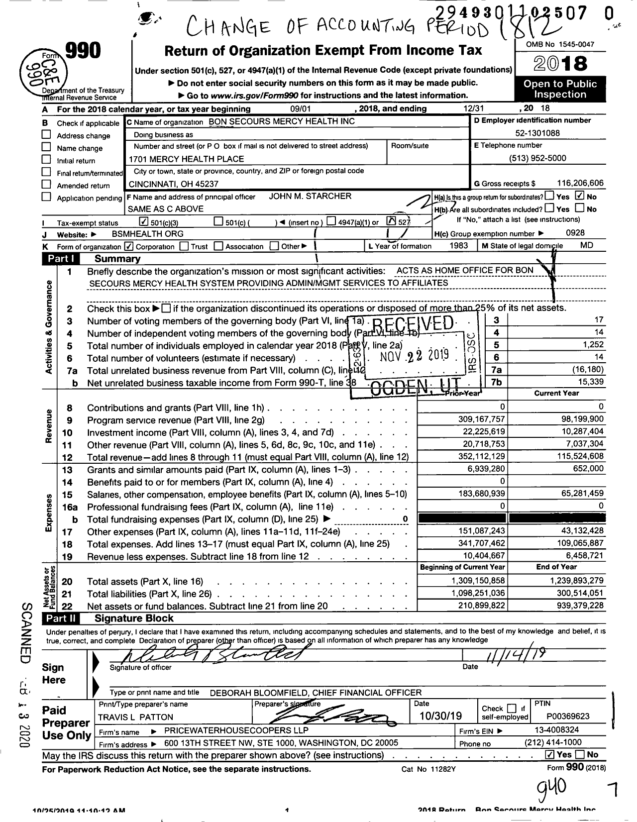 Image of first page of 2018 Form 990 for Bon Secours Mercy Health