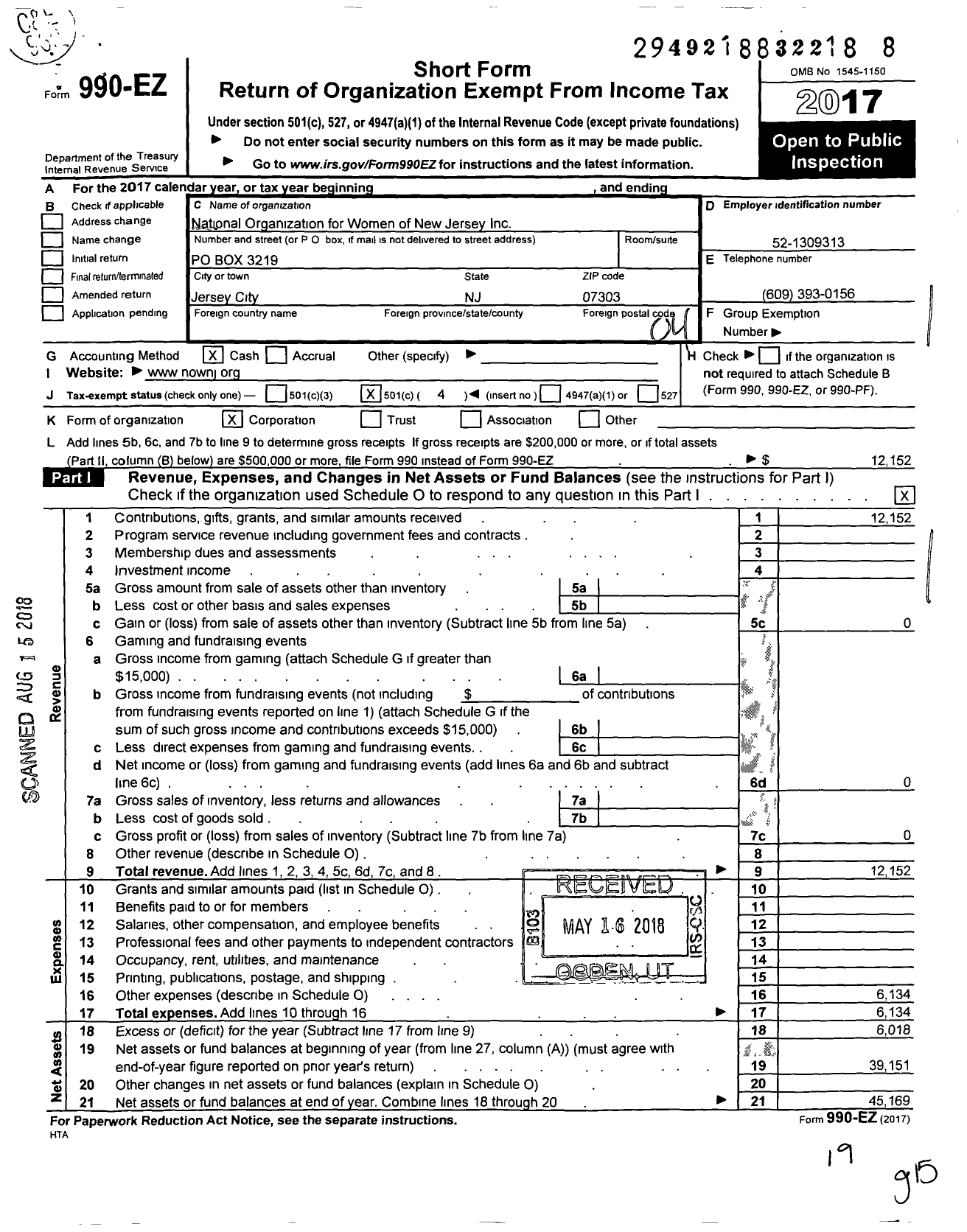 Image of first page of 2017 Form 990EO for NJ0000 New Jersey Now