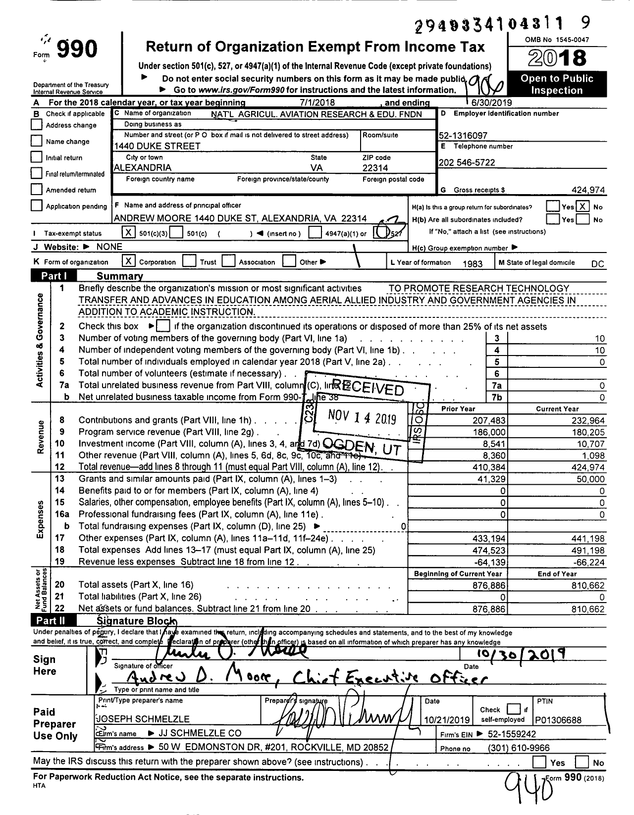 Image of first page of 2018 Form 990 for Nat'l Agricul Aviation Research and Edu FNDN