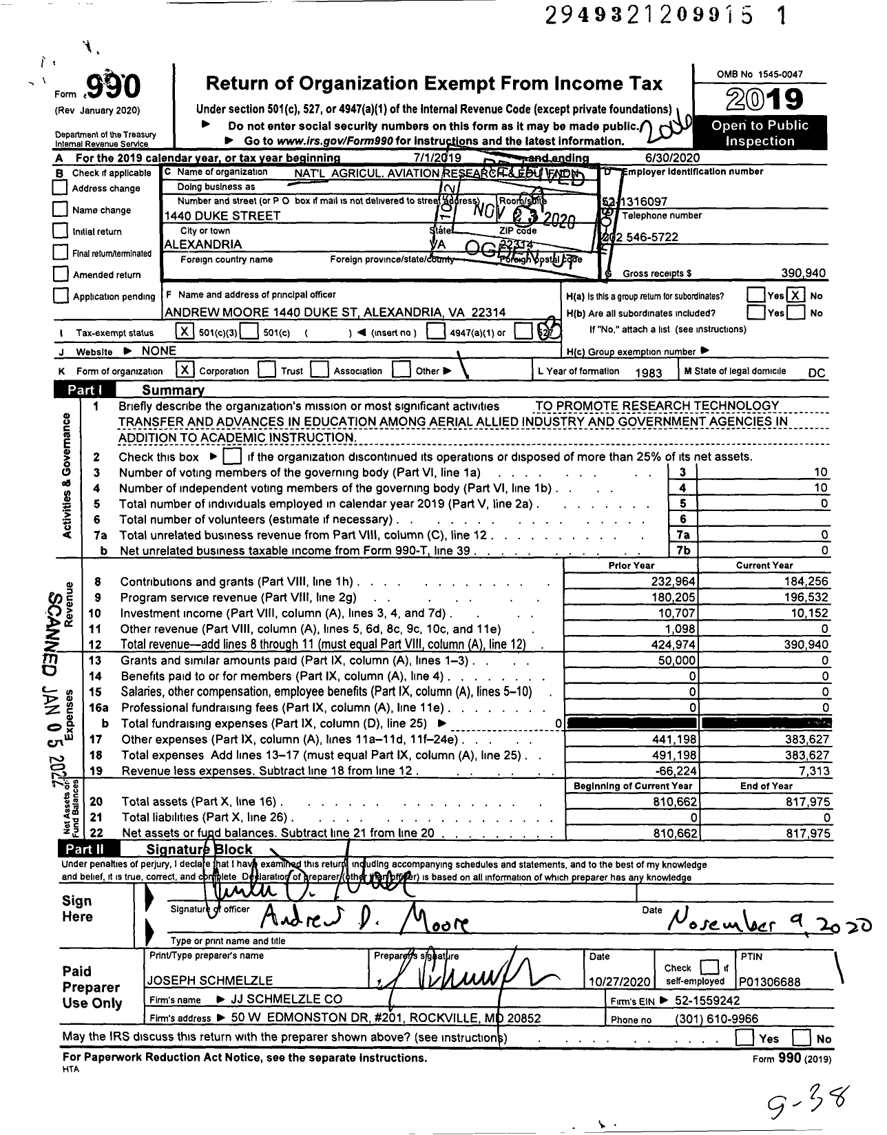 Image of first page of 2019 Form 990 for Nat'l Agricul Aviation Research and Edu FNDN