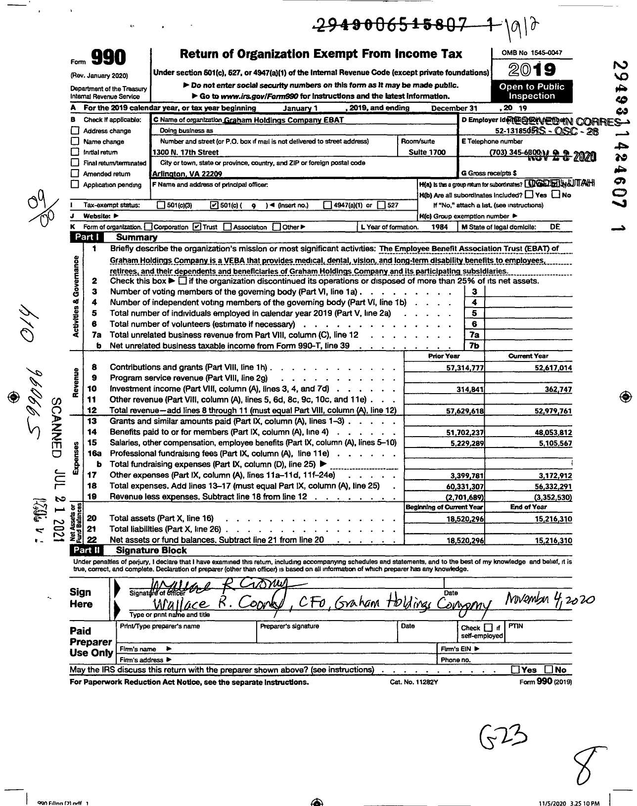 Image of first page of 2019 Form 990O for Graham Holdings Company EBAT
