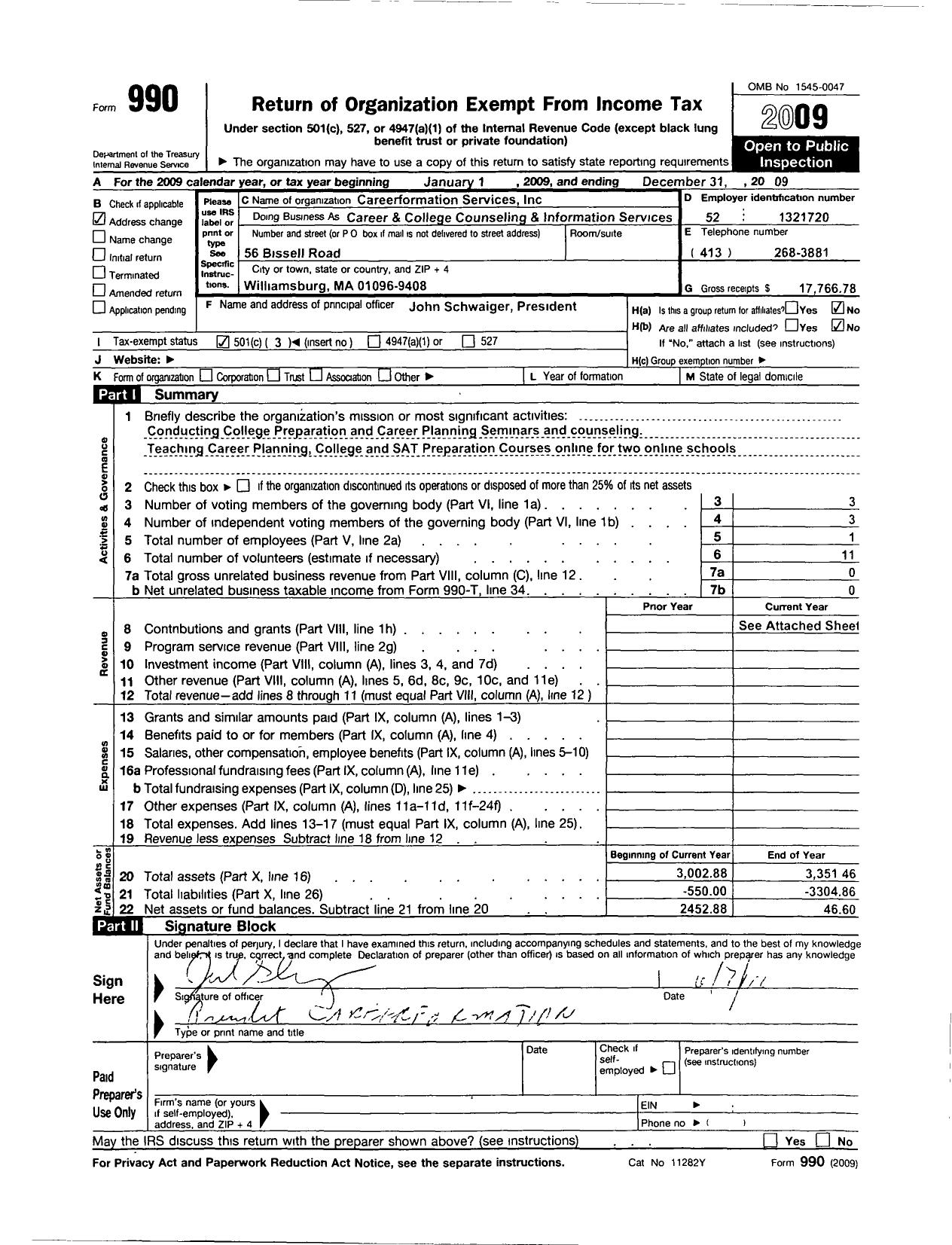 Image of first page of 2009 Form 990R for Careerformation Services