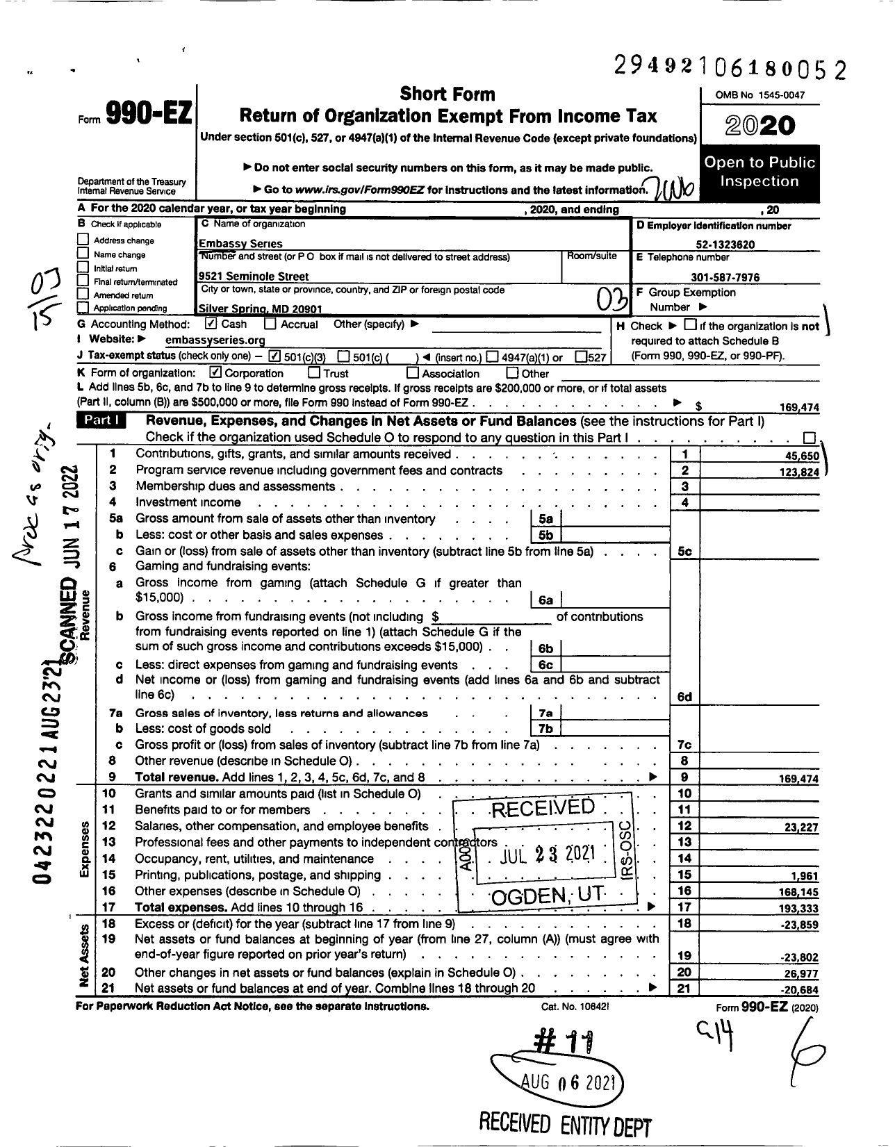 Image of first page of 2019 Form 990EZ for Embassy Series