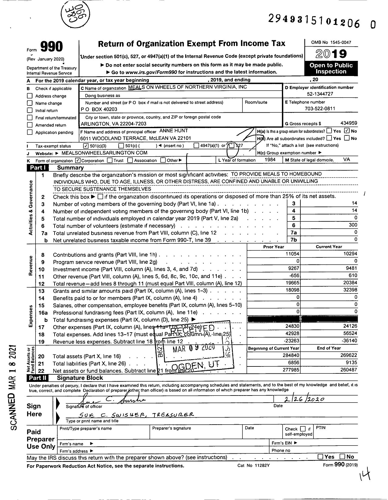 Image of first page of 2019 Form 990 for Meals on Wheels of Northern Virginia