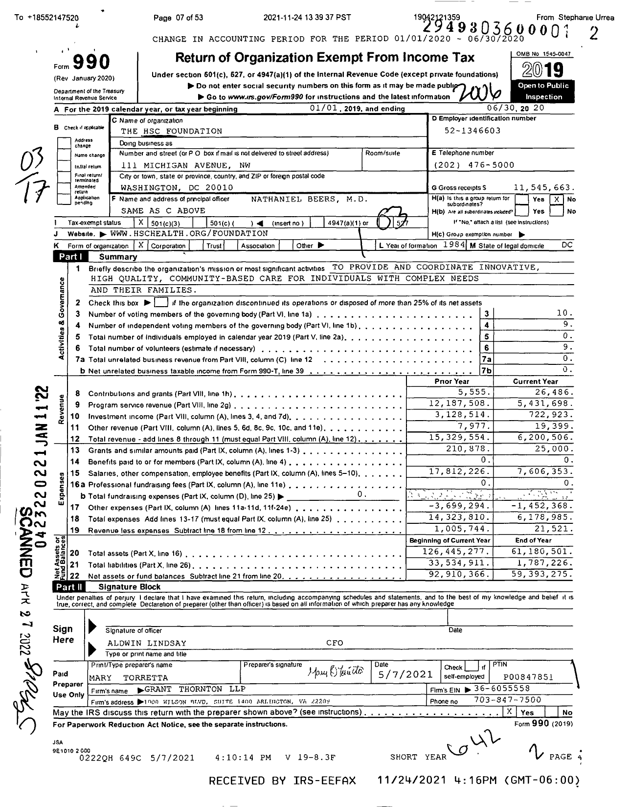 Image of first page of 2019 Form 990 for The HSC Foundation