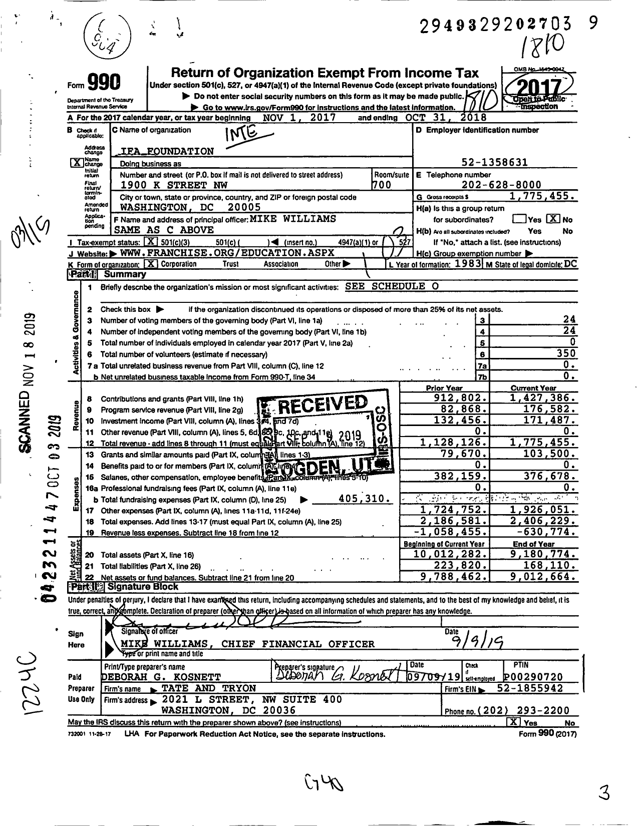 Image of first page of 2017 Form 990 for Ifa Foundation