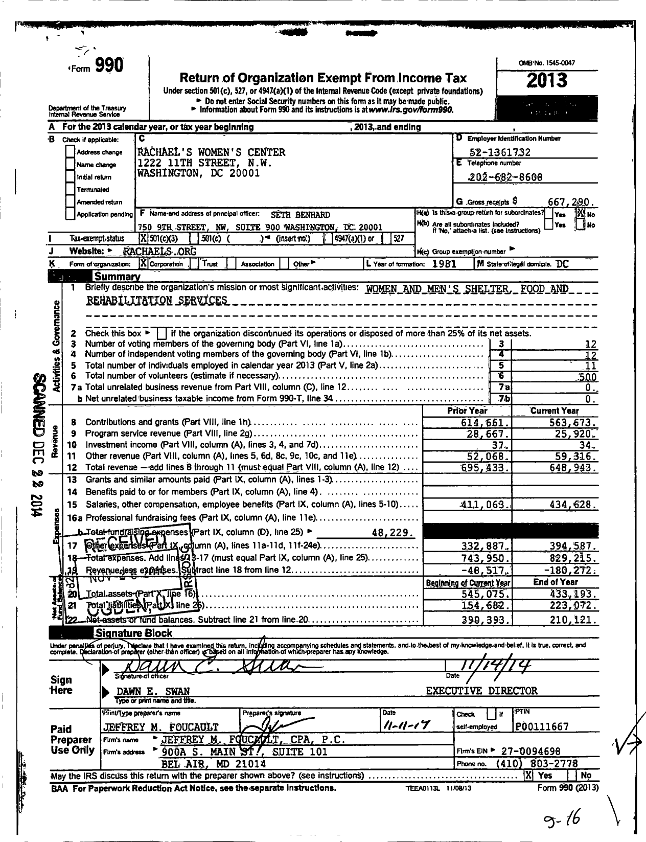 Image of first page of 2013 Form 990 for Rachaels Womens Center