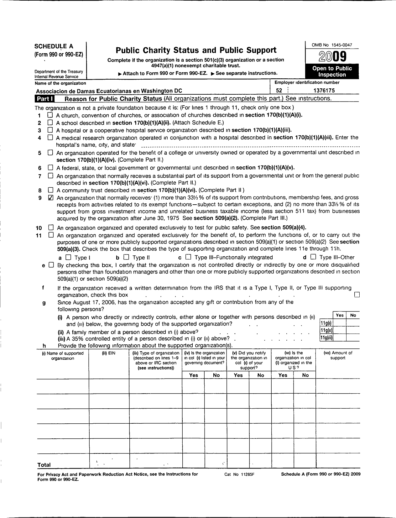 Image of first page of 2008 Form 990ER for Asociacion de Damas Ecuatorianas En Washington DC