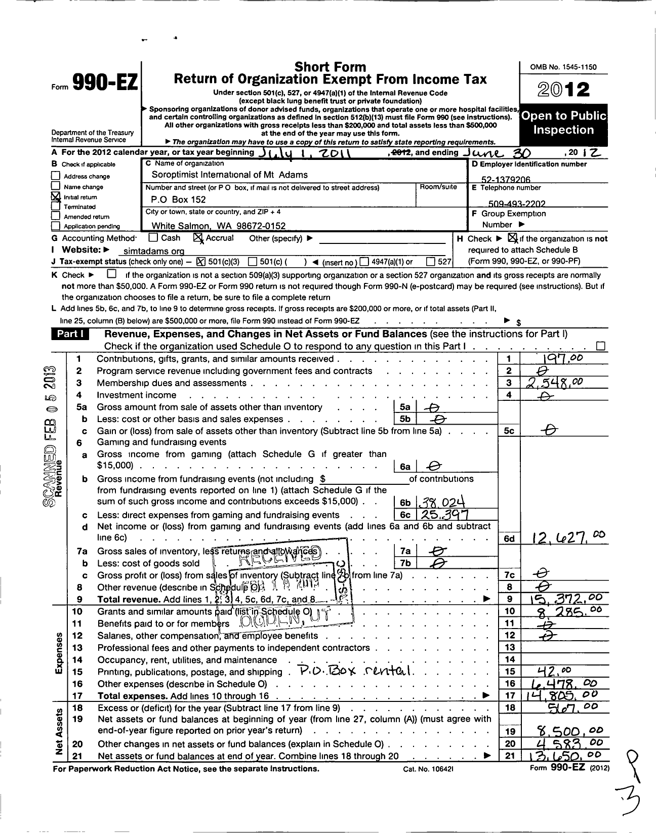 Image of first page of 2011 Form 990EZ for Soroptimist International of the Americas - 111235 Mount Adams Wa