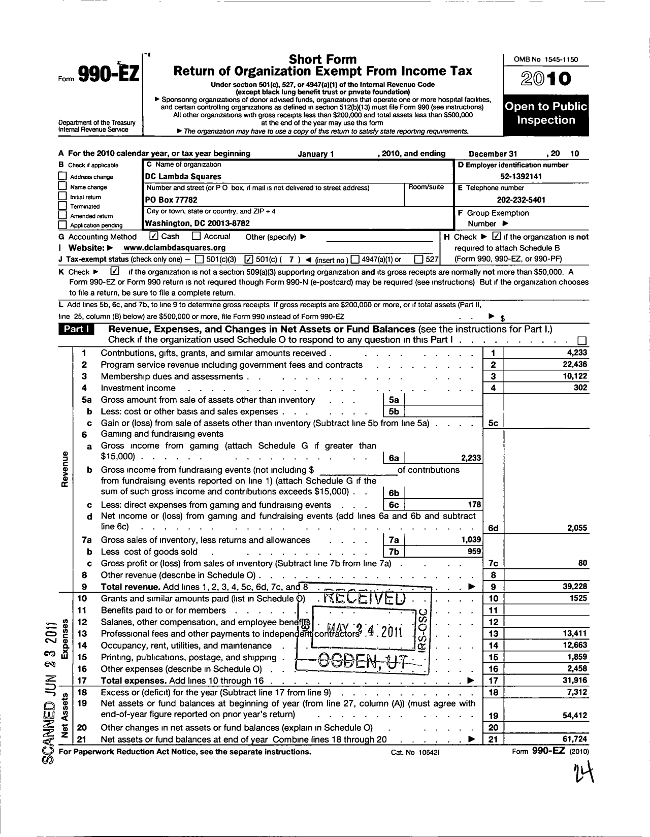 Image of first page of 2010 Form 990EO for D C Lambda Squares