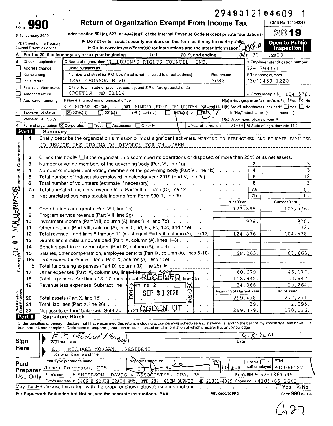 Image of first page of 2019 Form 990 for Children's Rights Council