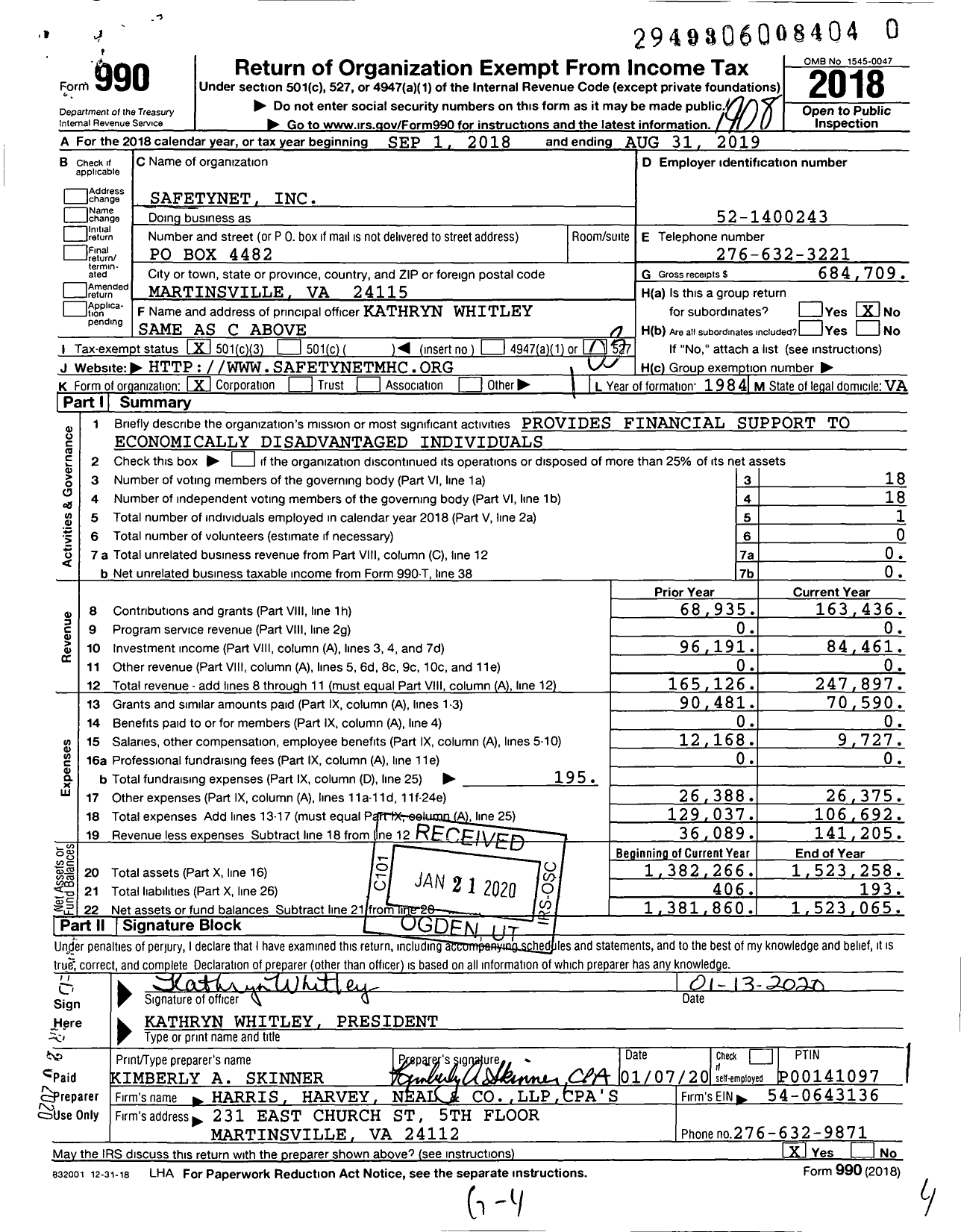 Image of first page of 2018 Form 990 for Safetynet