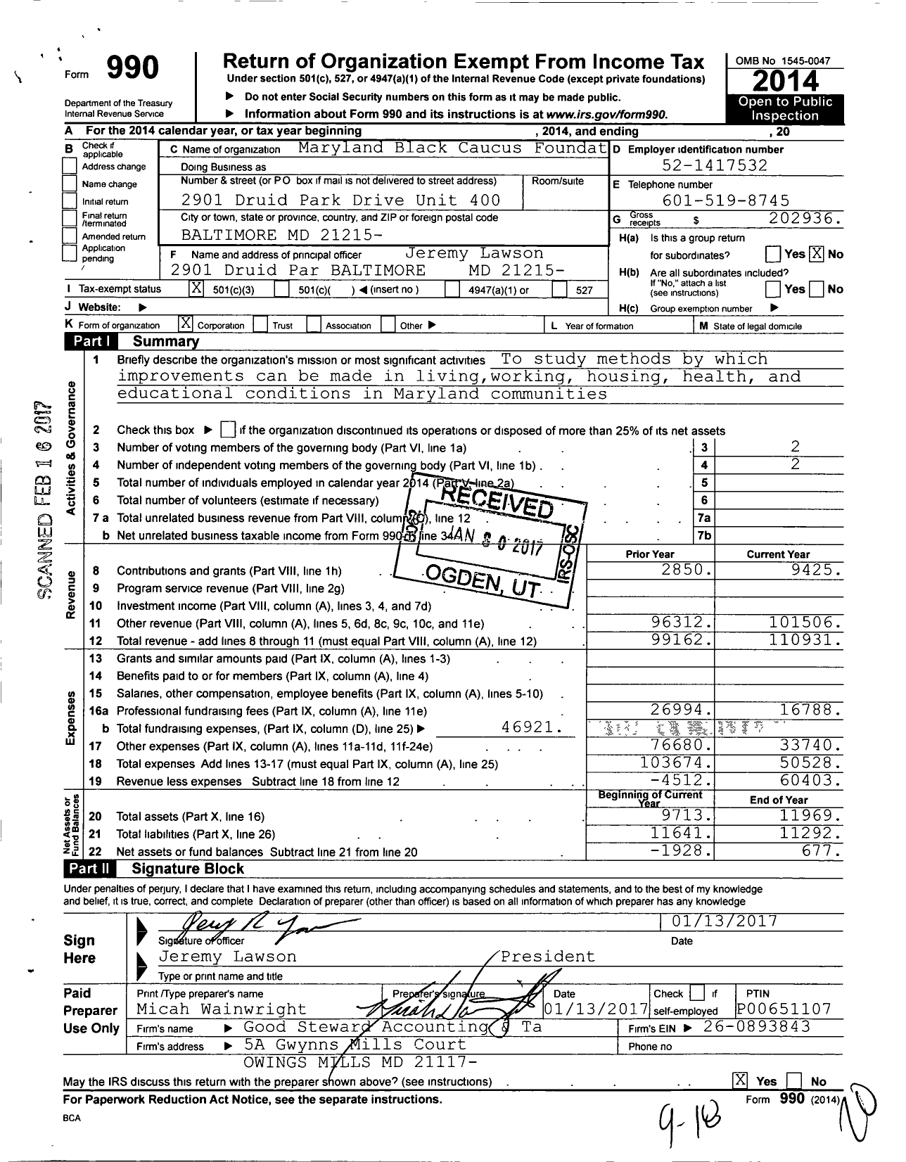 Image of first page of 2014 Form 990 for Maryland Black Caucus Foundation