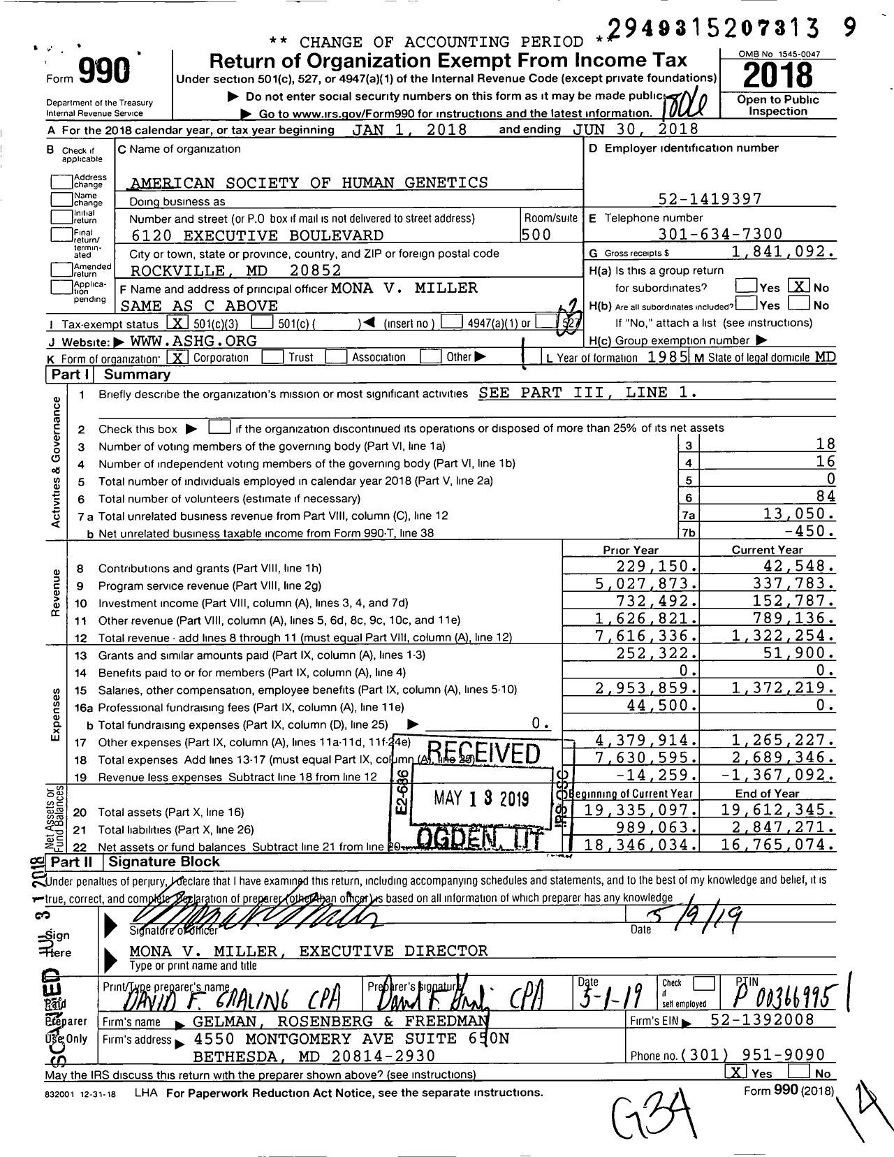 Image of first page of 2017 Form 990 for American Society of Human Genetics