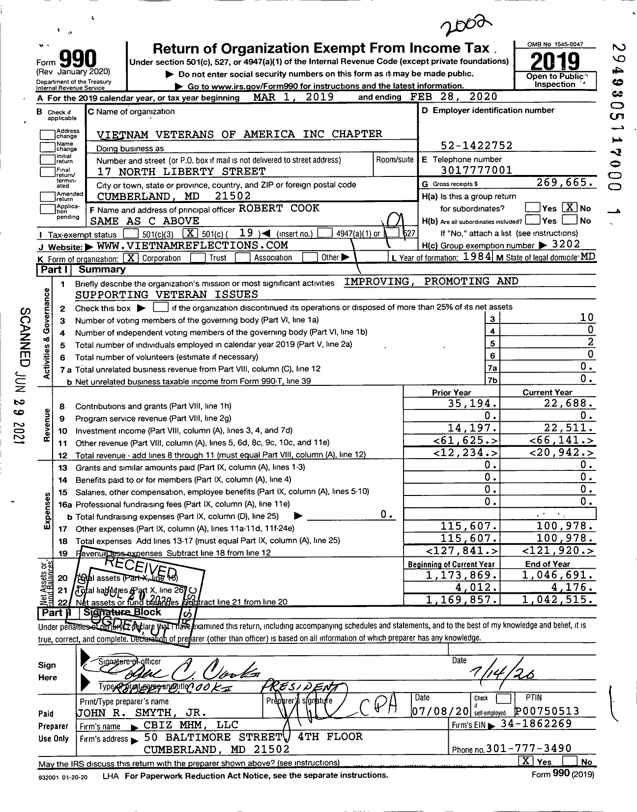 Image of first page of 2019 Form 990O for Vietnam Veterans of America - 172 Chapter