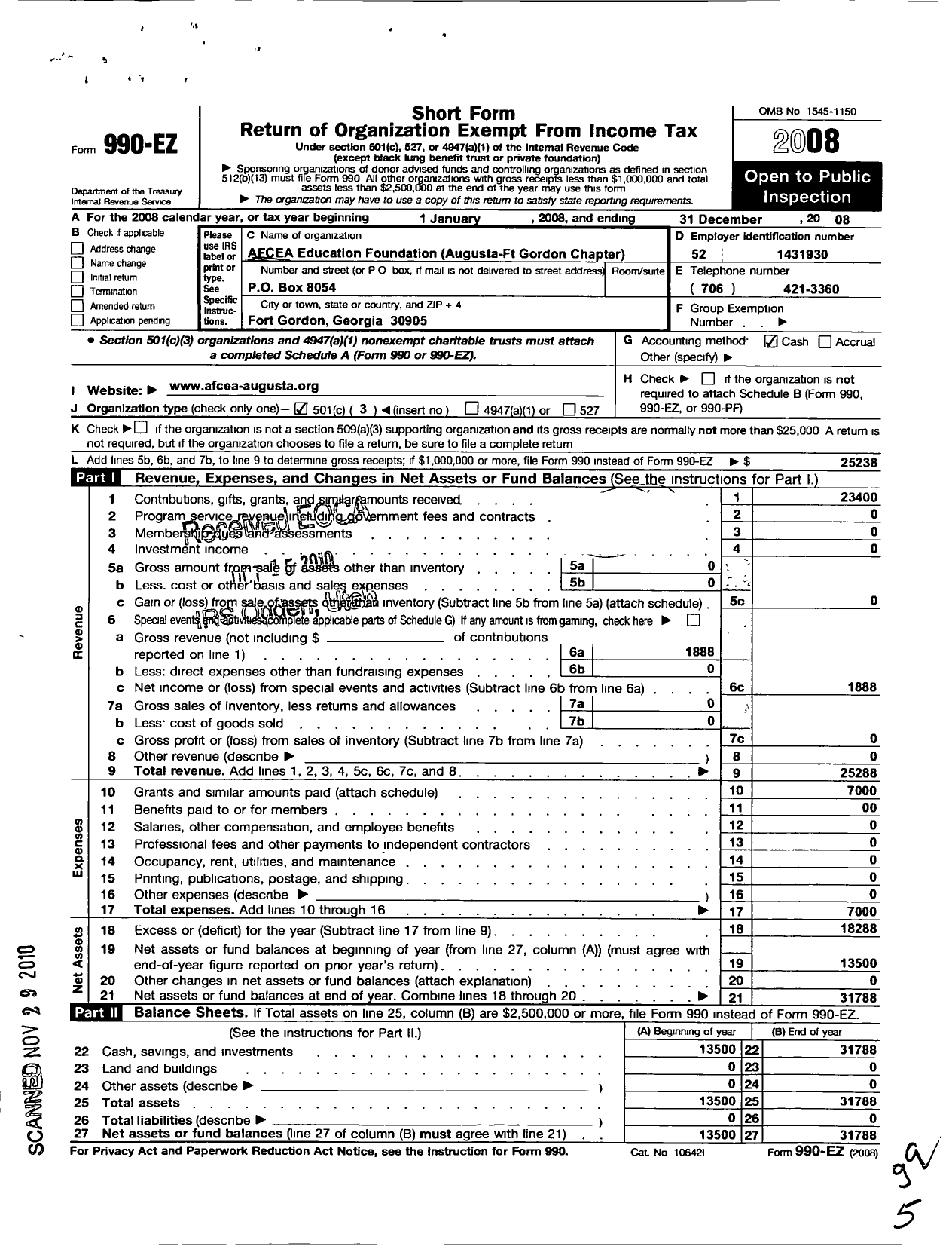 Image of first page of 2008 Form 990EZ for Afcea Educational Foundation / Augusta-Fort Gordon Chapter