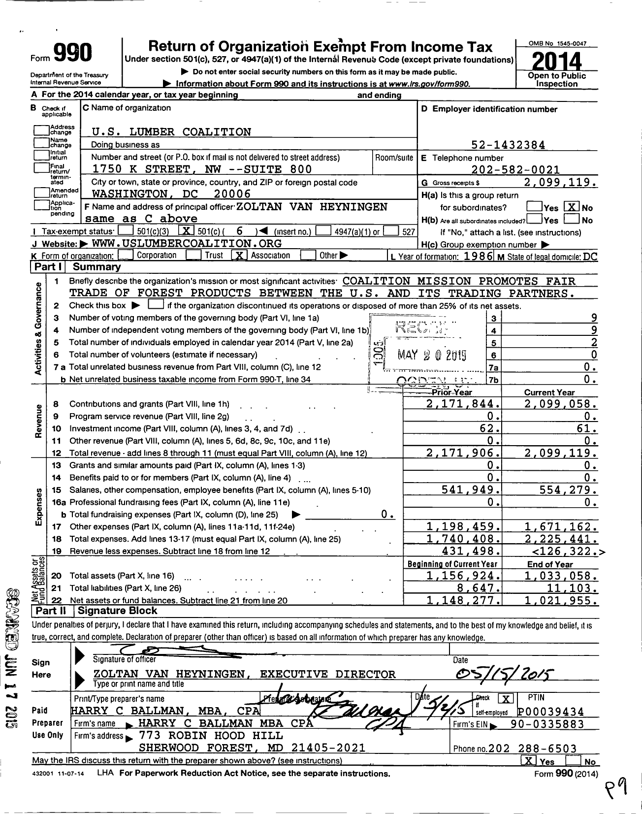 Image of first page of 2014 Form 990O for Us Lumber Coalition