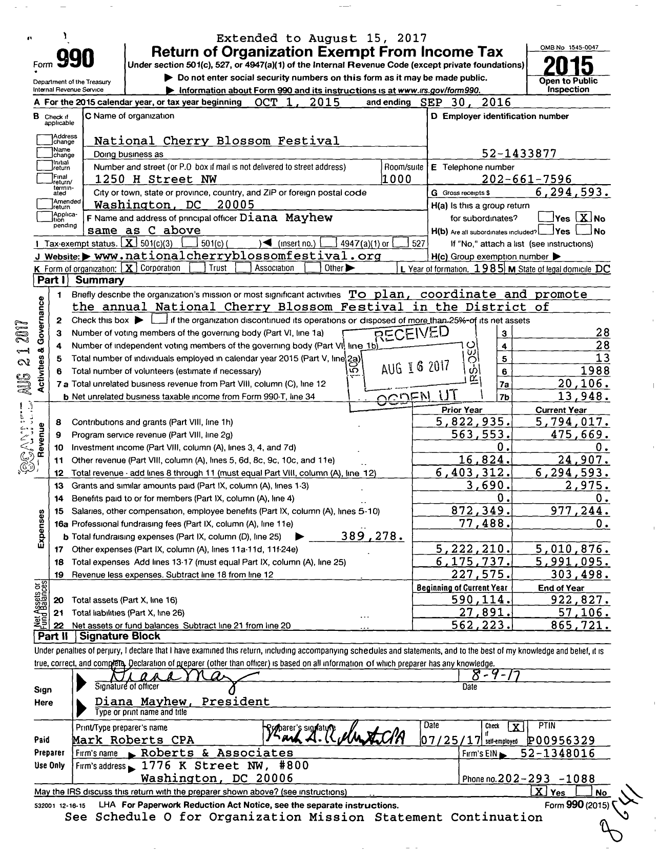 Image of first page of 2015 Form 990 for National Cherry Blossom Festival (NCBF)