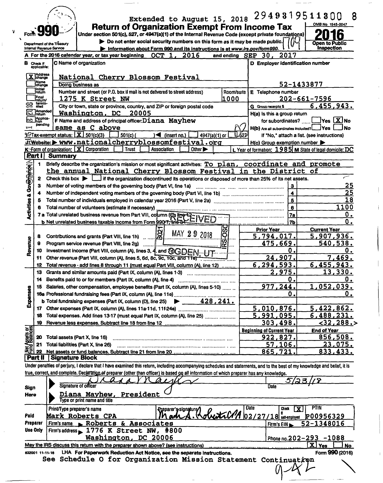 Image of first page of 2016 Form 990 for National Cherry Blossom Festival (NCBF)