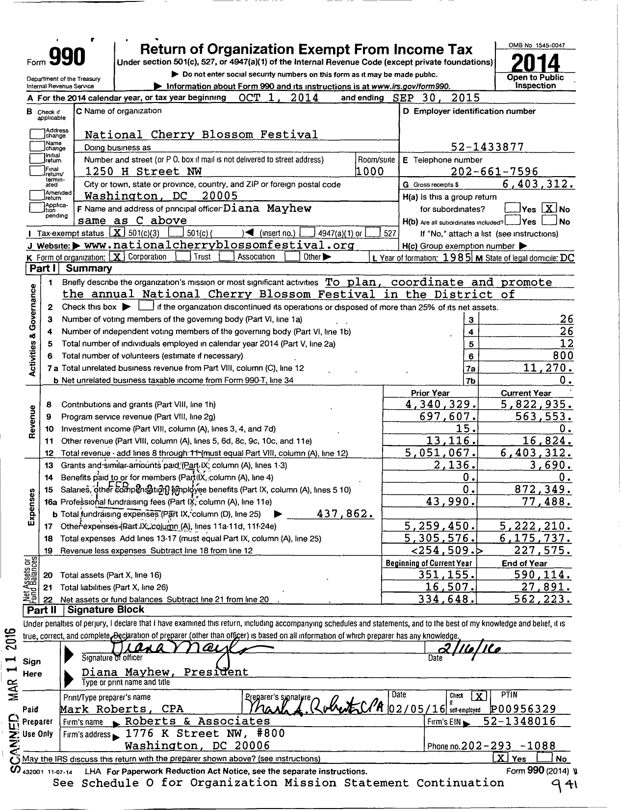 Image of first page of 2014 Form 990 for National Cherry Blossom Festival (NCBF)