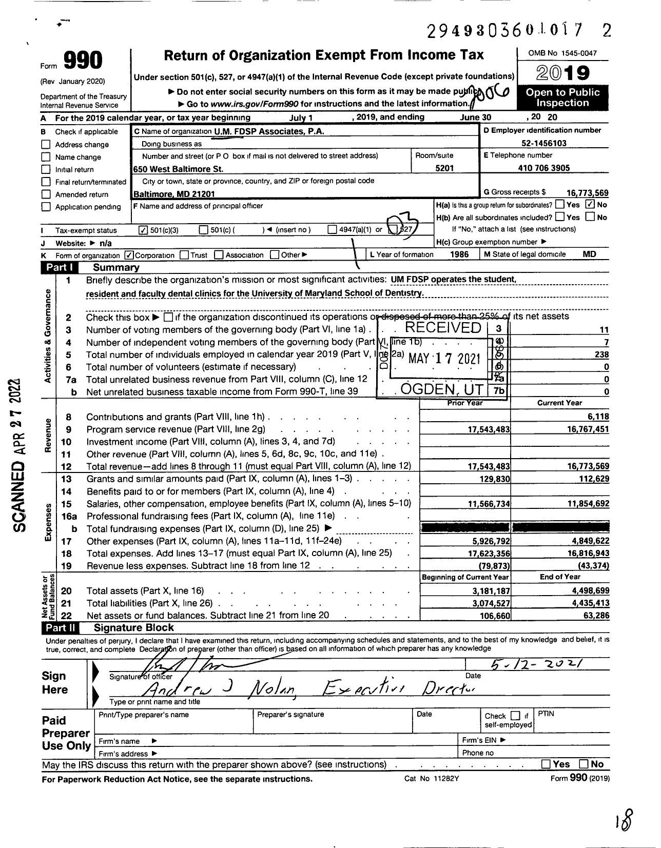 Image of first page of 2019 Form 990 for Um FDSP Associates Pa