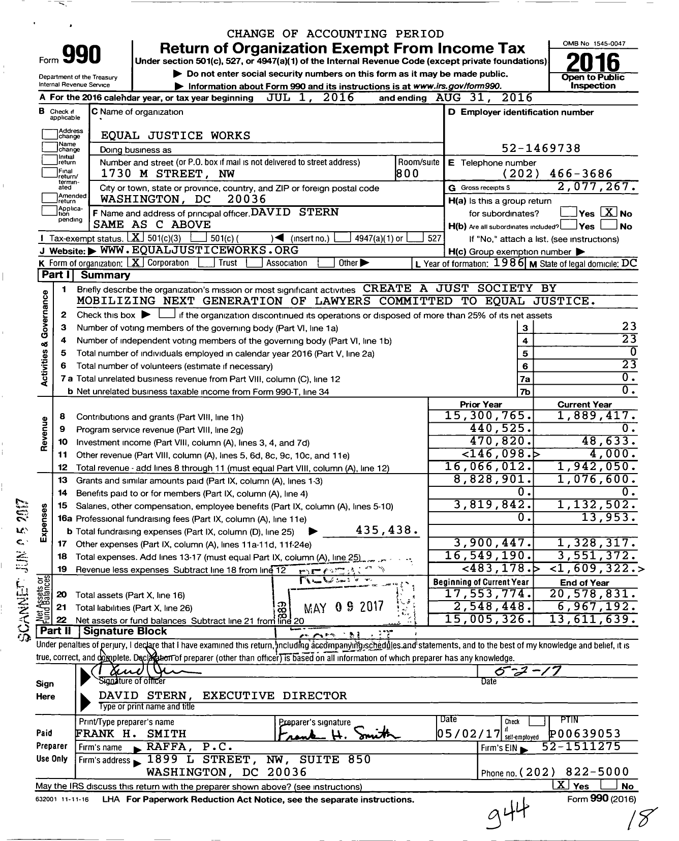 Image of first page of 2015 Form 990 for Equal Justice Works