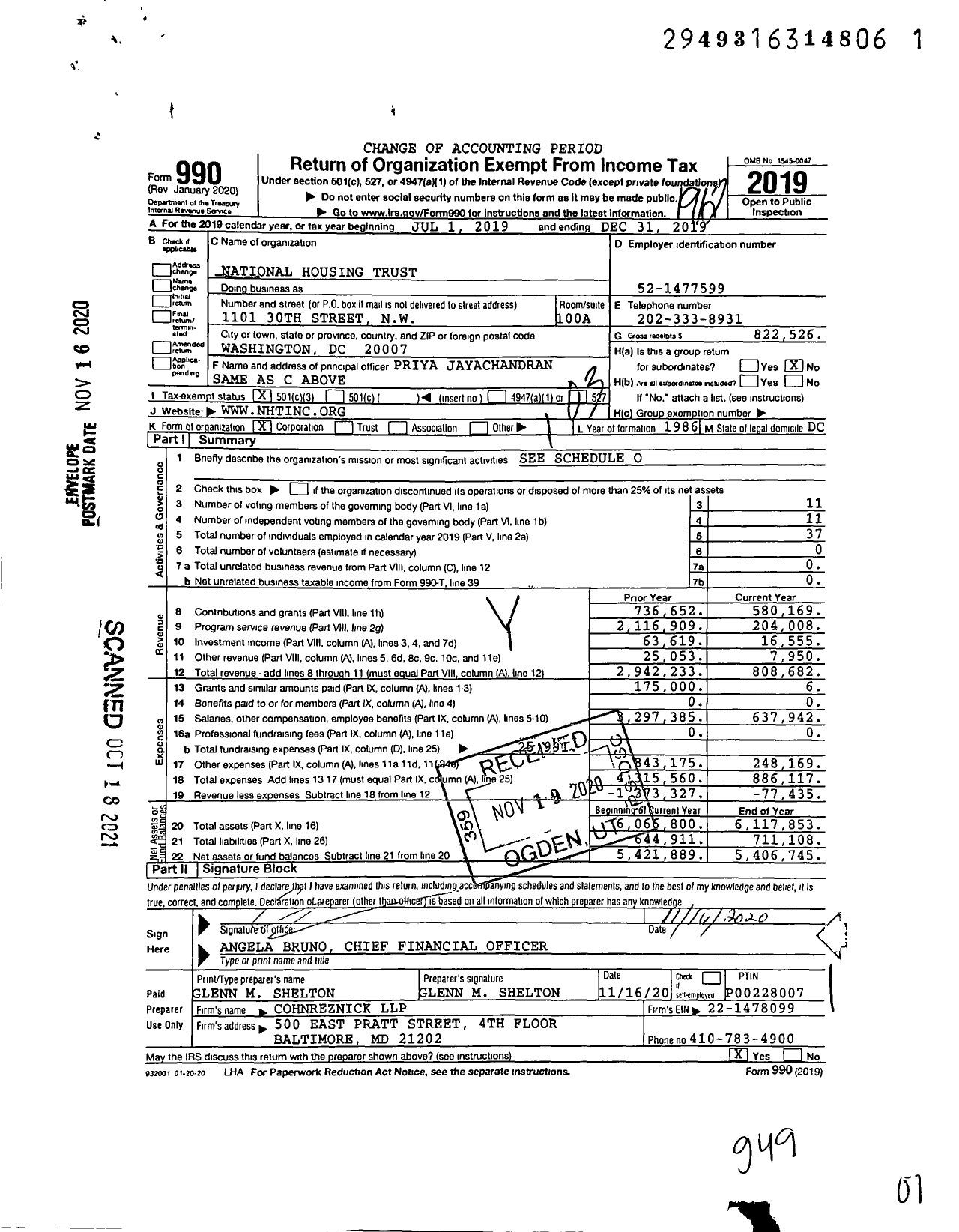 Image of first page of 2019 Form 990 for National Housing Trust