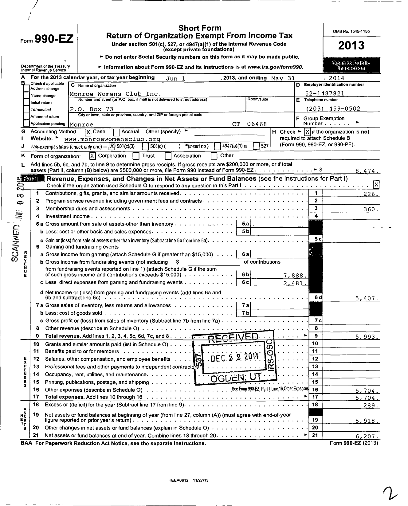 Image of first page of 2013 Form 990EZ for Connecticut Junior Women / Monroe Womens Club Inc