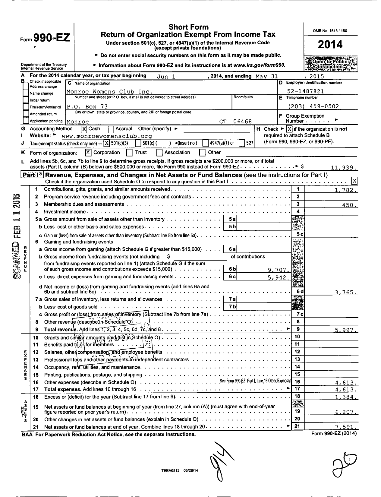 Image of first page of 2014 Form 990EZ for Connecticut Junior Women / Monroe Womens Club Inc