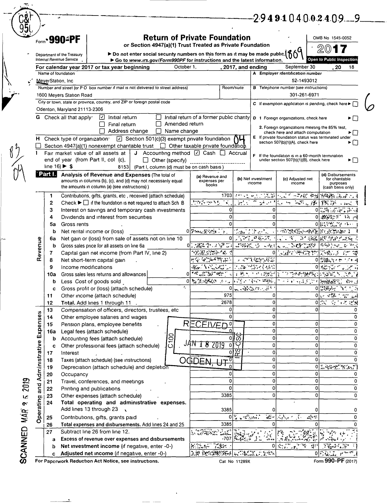 Image of first page of 2017 Form 990PF for Meyer Station