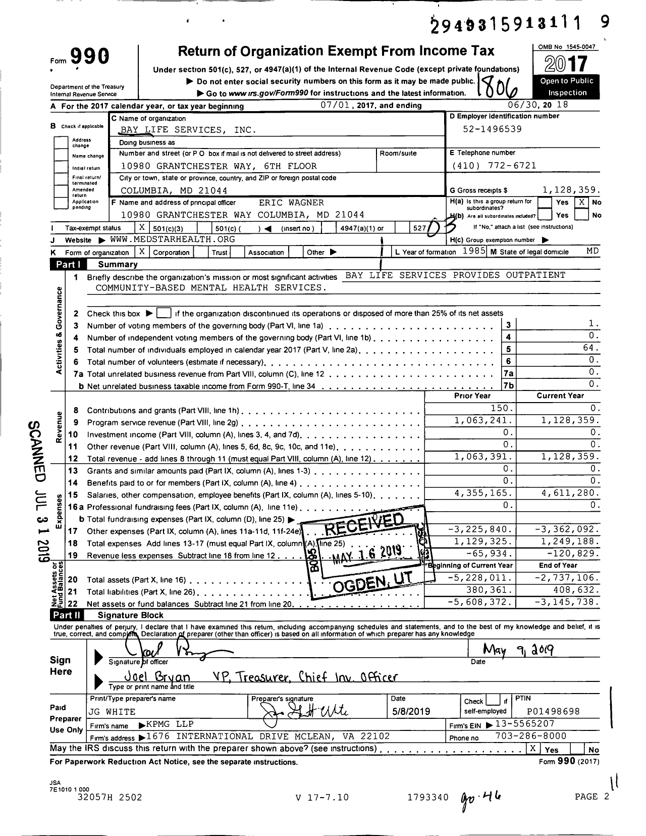 Image of first page of 2017 Form 990 for Bay Life Services