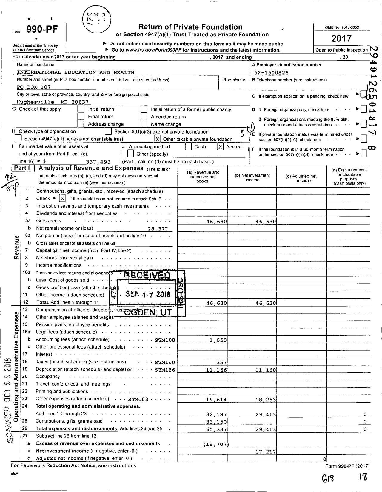 Image of first page of 2017 Form 990PF for International Education and Health