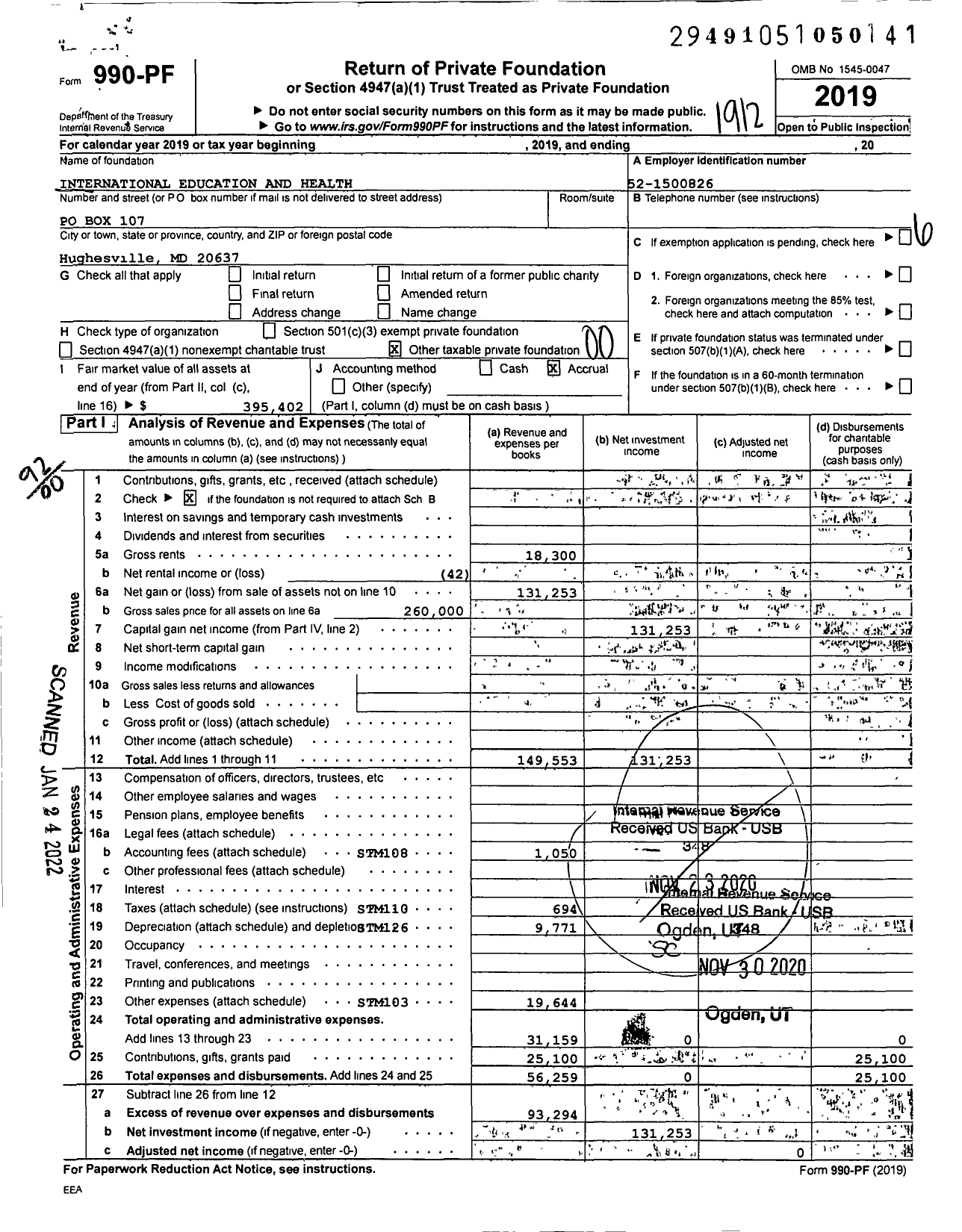 Image of first page of 2019 Form 990PF for International Education and Health