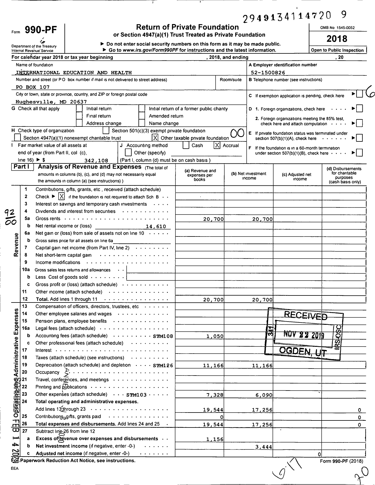 Image of first page of 2018 Form 990PF for International Education and Health