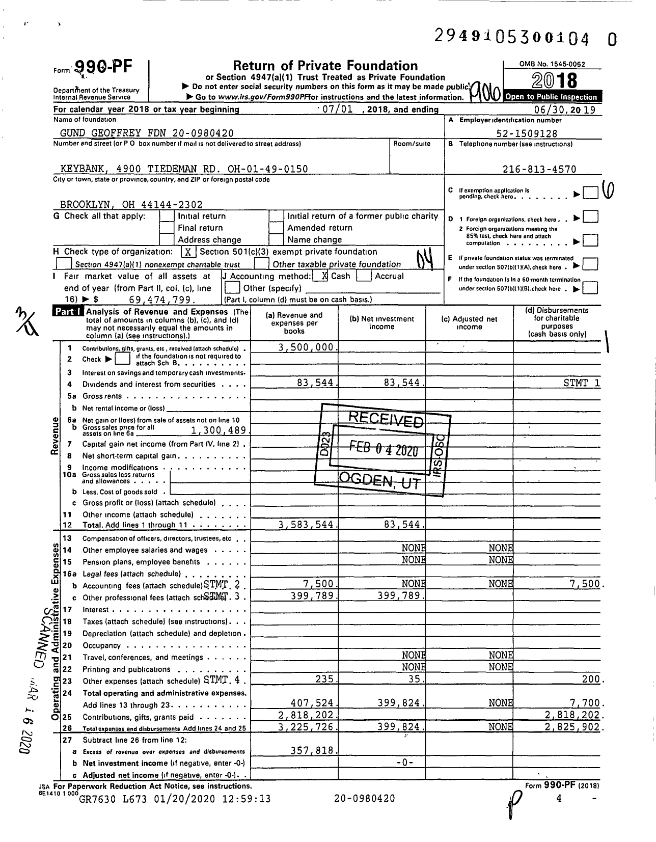 Image of first page of 2018 Form 990PR for Gund Geoffrey Foundation