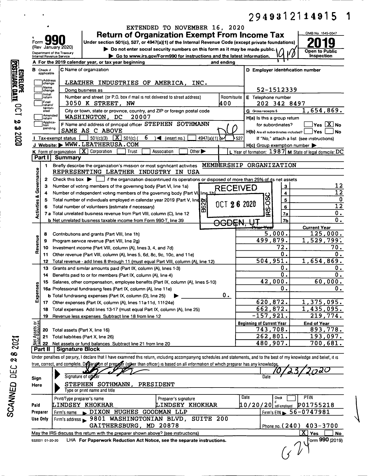 Image of first page of 2019 Form 990O for Leather and Hide Council of America Association (LIA)